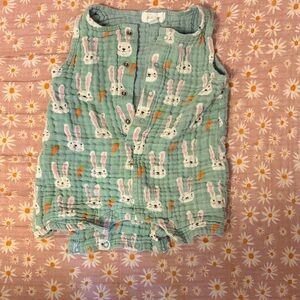 Angel Dear Sleeveless Bunny Print Romper- Green